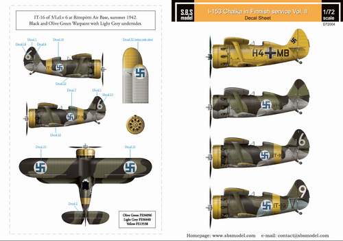 SBS Model SBSD7204D 1:72 Polikarpov I-153 Finnish Air Force WW II VOL.II