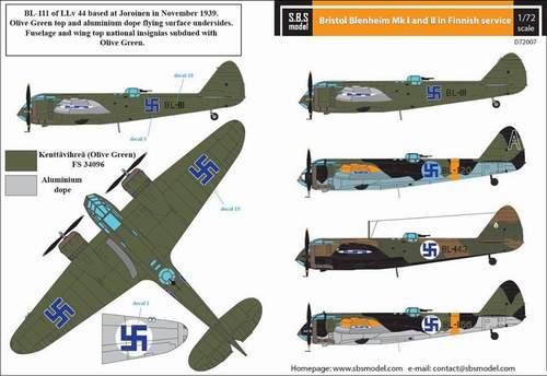 SBS Model SBSD7207D 1:72 Bristol Blenheim Mk.I