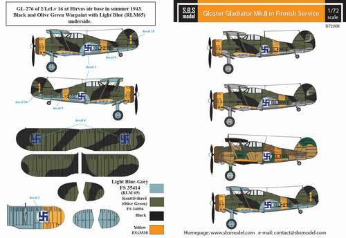 SBS Model SBSD7208D 1:72 Gloster Gladiator Mk.II Finnish Air Force WWII