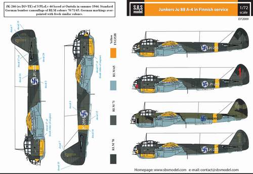 SBS Model SBSD7209D 1:72 Junkers Ju-88A-4 Finnish Air Force WWII