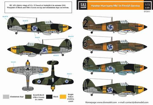 SBS Model SBSD7211D 1:72 Hawker Hurricane Mk.I
