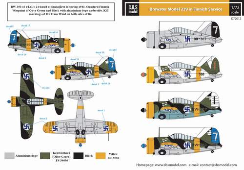 SBS Model SBSD7212D 1:72 Brewster model 239 Buffalo in Finnish Service WWII