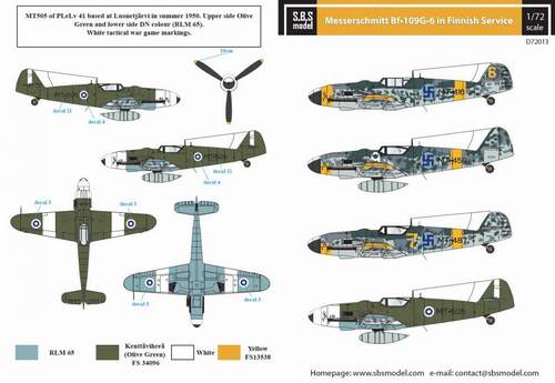 SBS Model SBSD7213D 1:72 Messerschmitt Bf-109G-6 Finnish Service WWII