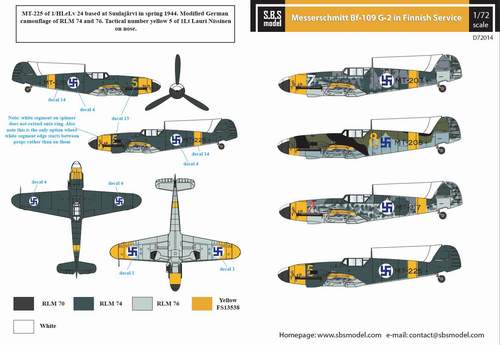 SBS Model SBSD7214D 1:72 Messerschmitt Bf-109G-2 Finnish Service WWII
