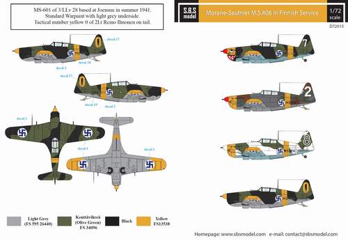 SBS Model SBSD7215D 1:72 Morane-Saulner MS.406C1 in Finnish Service