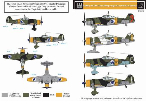 SBS Model SBSD7217D 1:72 Fokker D XXI.