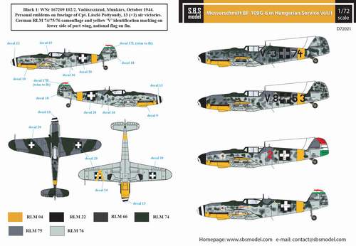 SBS Model SBSD7221D 1:72 Messerschmitt Bf-109G-6 in Hungarian Service Vol