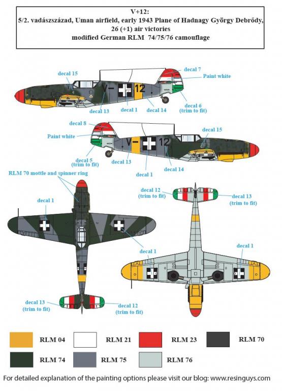 SBS Model SBSD7224D 1:72 Messerschmitt Bf-109F-4 Hungarian Air Force WWII VOL.I