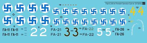 SBS Model SBSD7232D 1:72 Fiat G.50 Finnish Service decal sheet