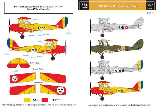 SBS Model SBSD7240D 1:72 DH.82a Nordic Air Forces Decals
