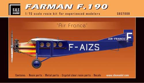 SBS Model SBSK7008 1:72 Farman F.190 'Air France' full kit