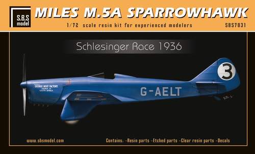 SBS Model SBSK7031 1:72 Miles M.5A Sparrowhawk 'Schlesinger Race'