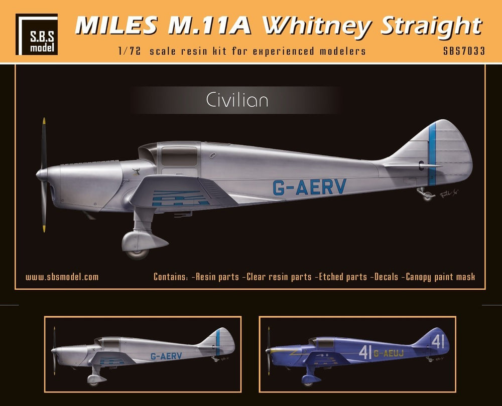 SBS Model SBSK7033 1:72 Miles M.11A Whitney Straight 'Civilian' G-AERV