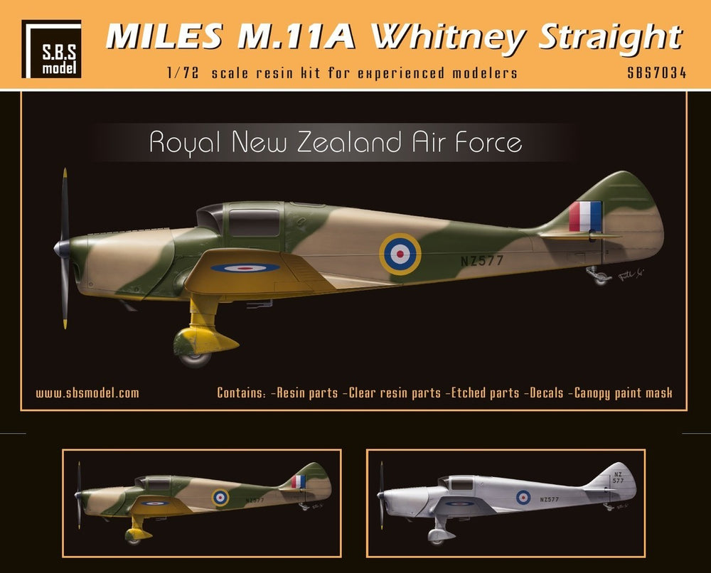 SBS Model SBSK7034 1:72 Miles M.11A Whitney Straight Royal New Zealand Air Force