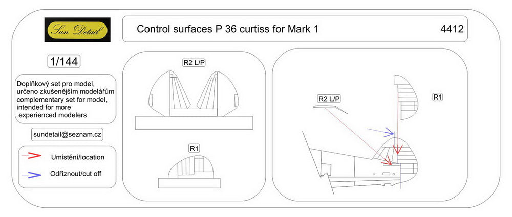 Sun Details SD-R4412 1:144 Curtiss H-75/Mohawk III/P-36 control surfaces