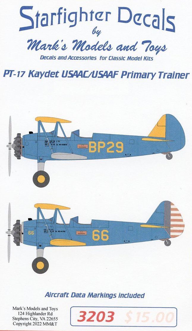 Starfighter Decals SFD32003 1:32 Stearman PT-17/N2S-3 Kaydet for ICM