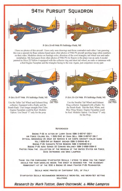 Starfighter Decals SFD48004 1:48 Boeing P-26 Pt.2 1st Pursuit Group