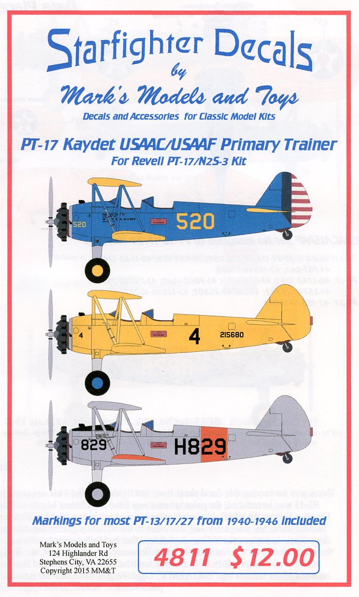 Starfighter SFD48011 Stearman PT-17 Kaydets 1:48 Decals