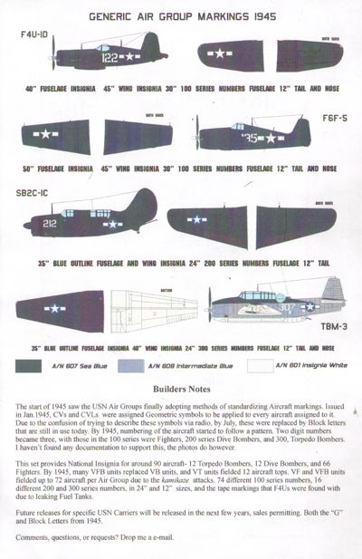 Starfighter Decals SFD700104 1:700 USN Generic Air Group Markings 1945