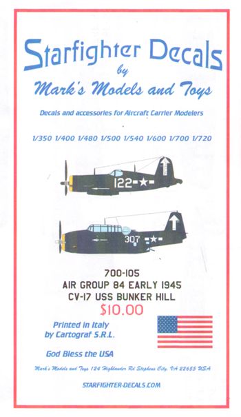 Starfighter Decals SFD700105 1:700 USS Bunker Hill Air Group 84 Early 1945