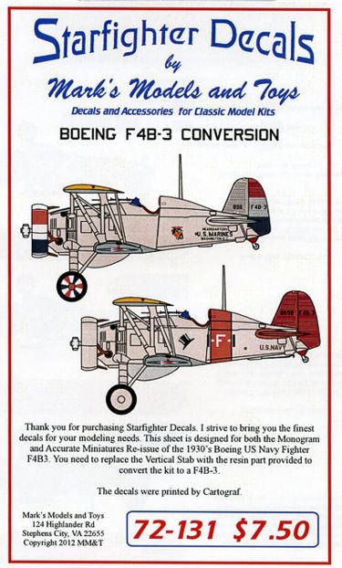 Starfighter Decals SFD72131 1:72 Boeing F4B-3 Conversion