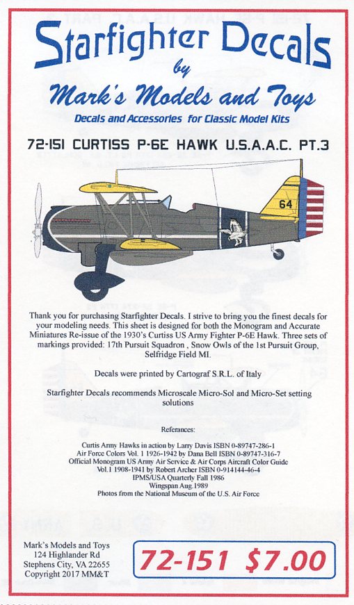 Starfighter Decals SFD72151 1:72 Curtiss P-6E 'Hawk' Part 3