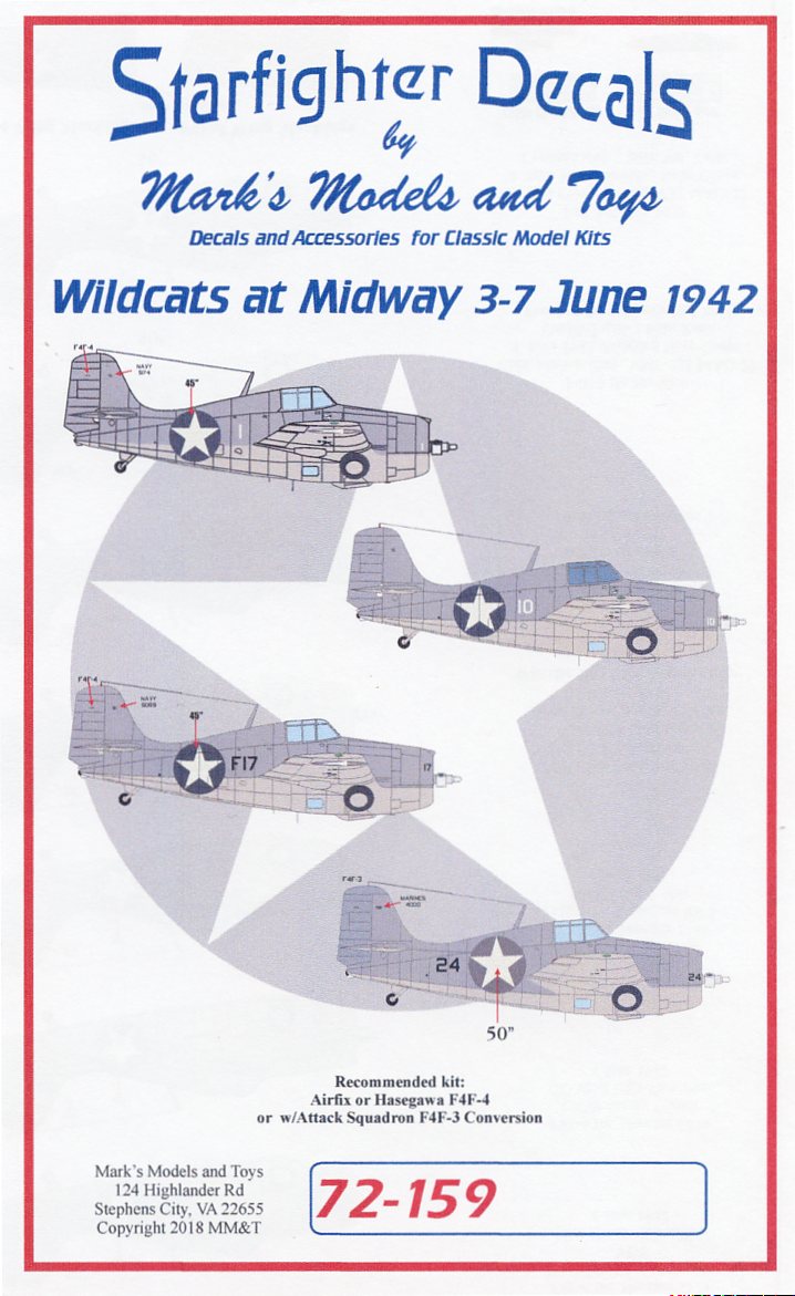 Starfighter Decals SFD72159 1:72 Grumman Wildcats at Midway