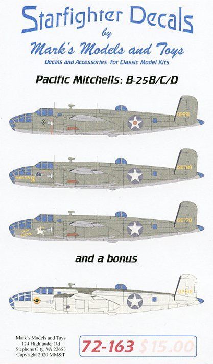 Starfighter SFD72163 1:72 B-25B/C/D Early Mitchells Pacific