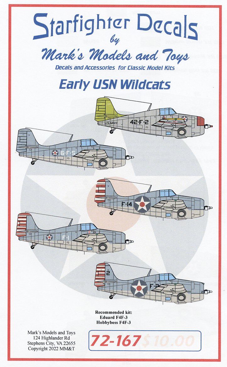 Starfighter SFD72167 1:72 F4F-3 Early Wildcats Yellow Wings
