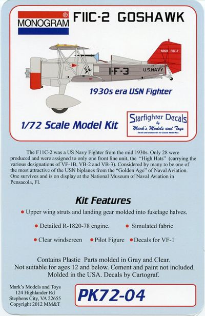 Starfighter Decals SFDPK-04 1:72 Curtiss F11C-2 Goshawk