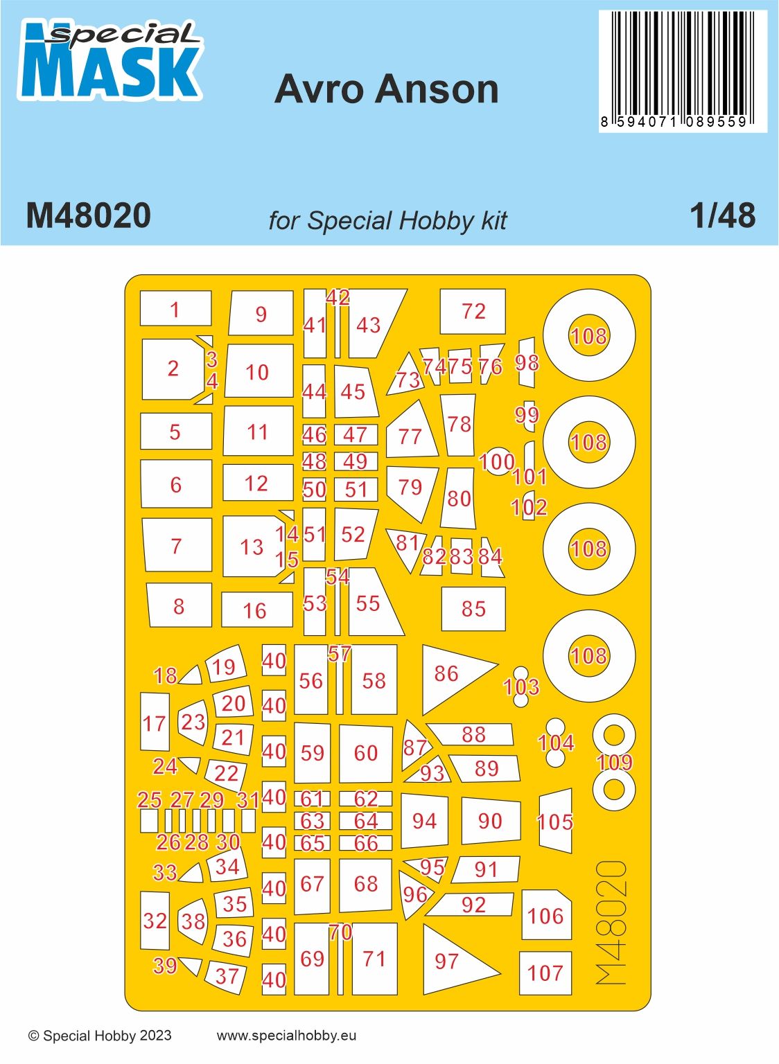 Special Hobby SHM48020 Avro Anson Paint Mask 1:48