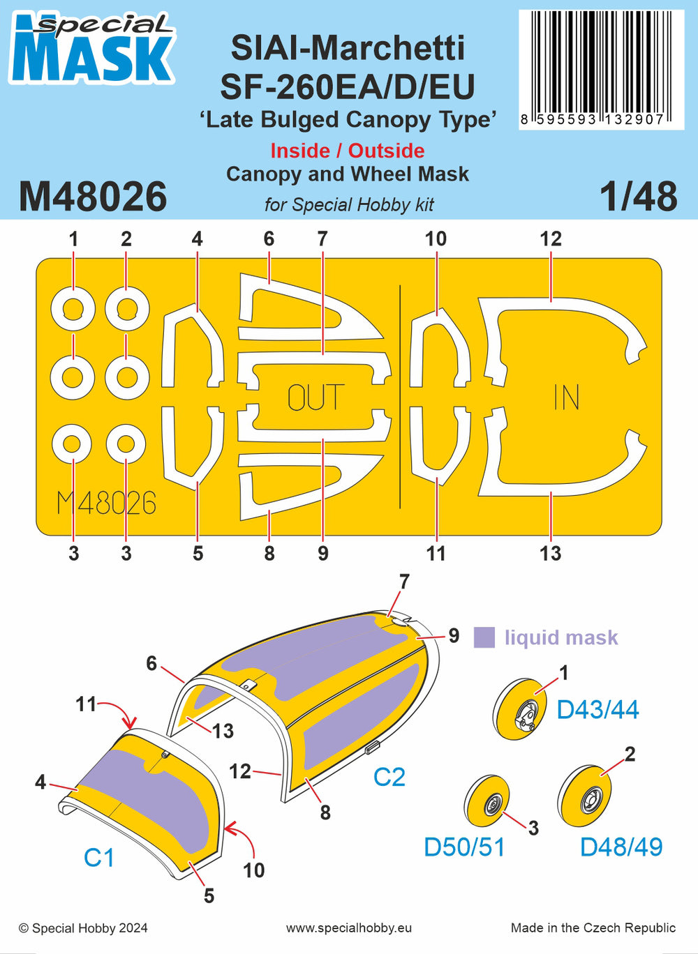 Special Hobby SHM48026 SF-260 Late Bulged Canopy Mask 1:48