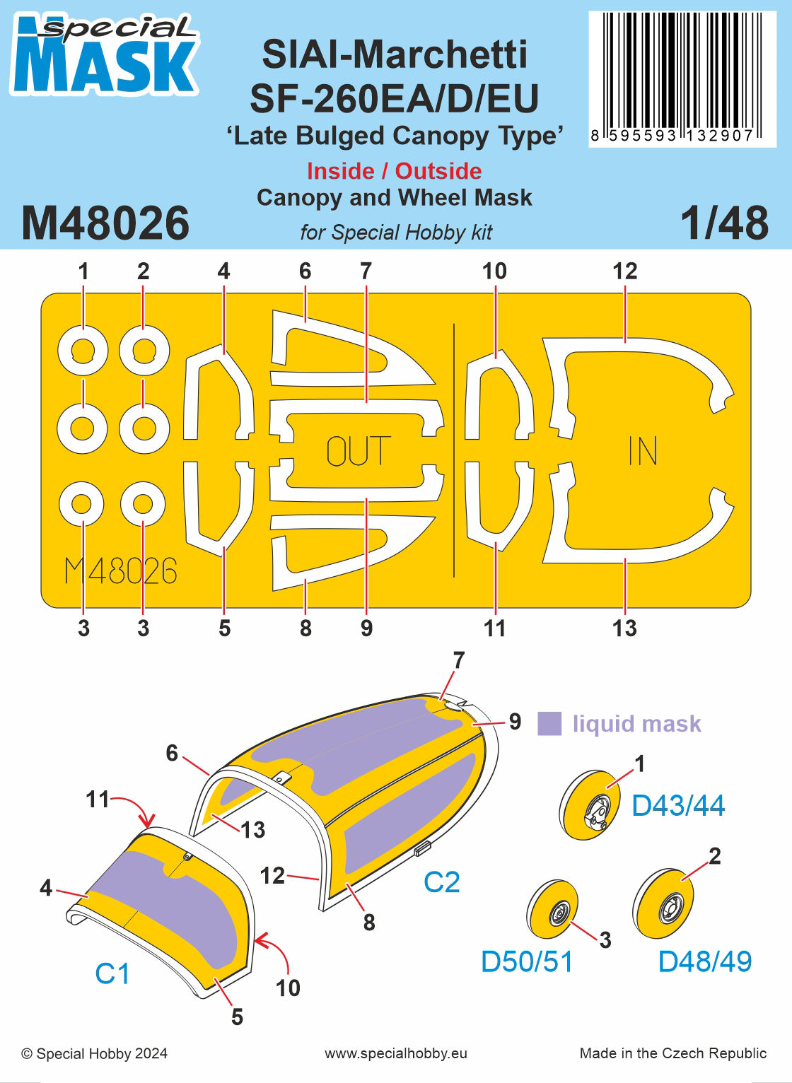 Special Hobby SHM48026 SF-260 Late Bulged Canopy Mask 1:48