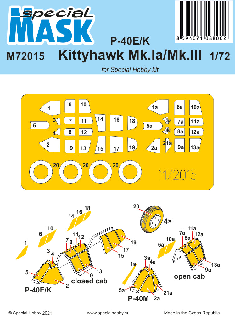 Special Hobby SHM72015 P-40E/K Kittyhawk Mk.Ia/III Mask 1:72