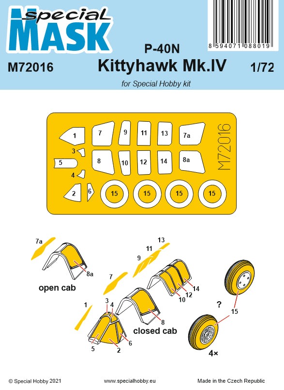 Special Hobby SHM72016 P-40N/Kittyhawk Mk.IV Paint Mask 1:72
