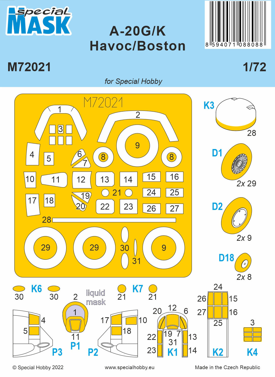 Special Hobby SHM72021 1:72 Douglas A-20G/K Havoc/Boston Mk.IV MASK