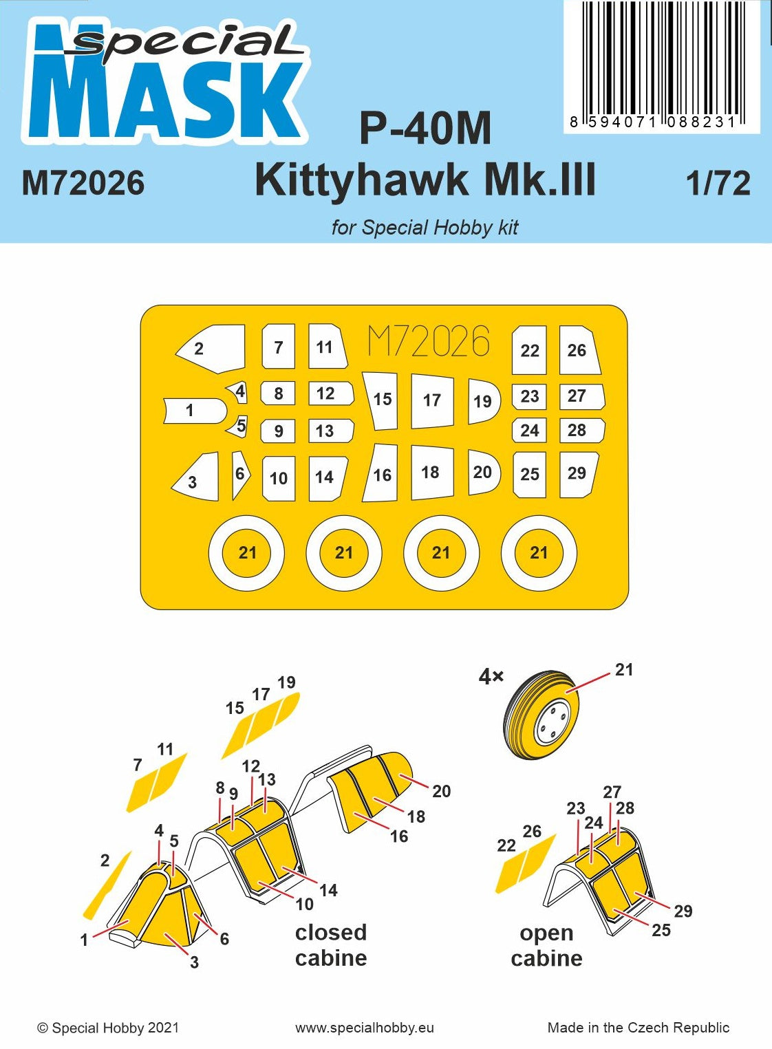 Special Hobby SHM72026 P-40M Warhawk/Kittyhawk III Mask 1:72