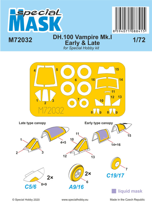 Special Hobby SHM72032 Vampire Mk.I Early/Late Mask 1:72