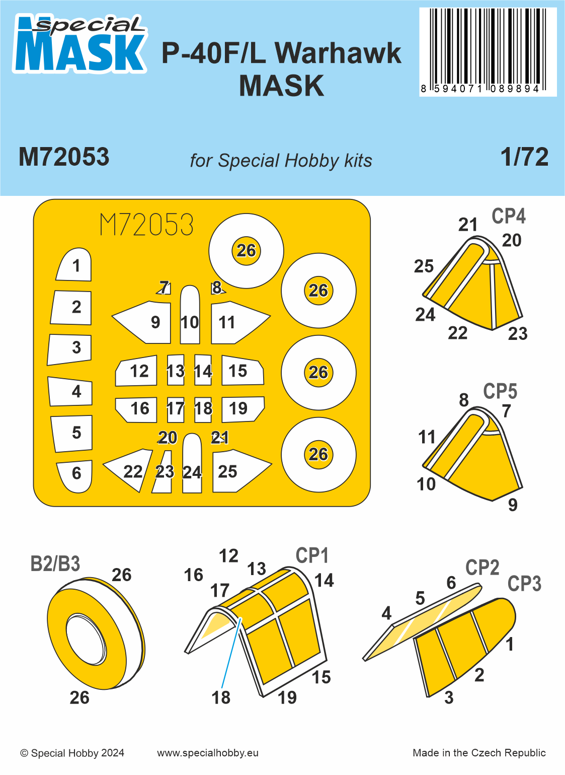 Special Hobby SHM72053 Curtiss P-40F/L Warhawk Mask 1:72