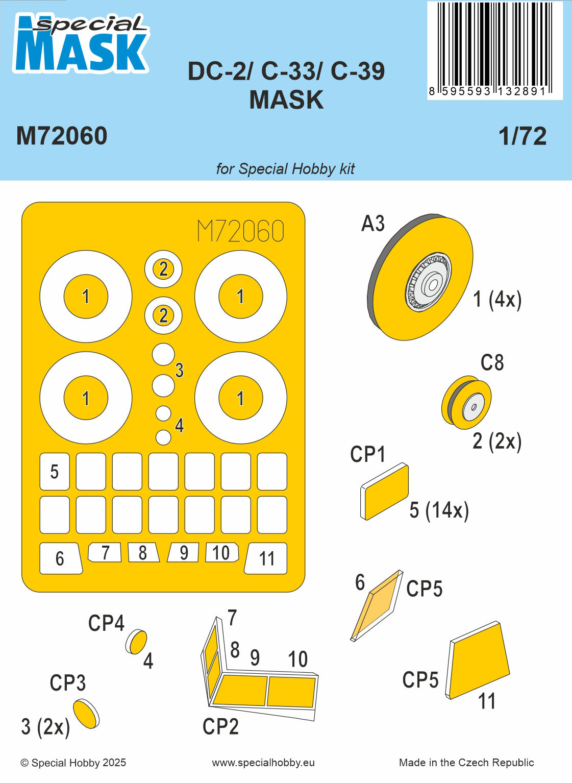 Special Hobby SHM72060 1:72 Douglas DC-2/C-33/C-39 wheels & canopy mask