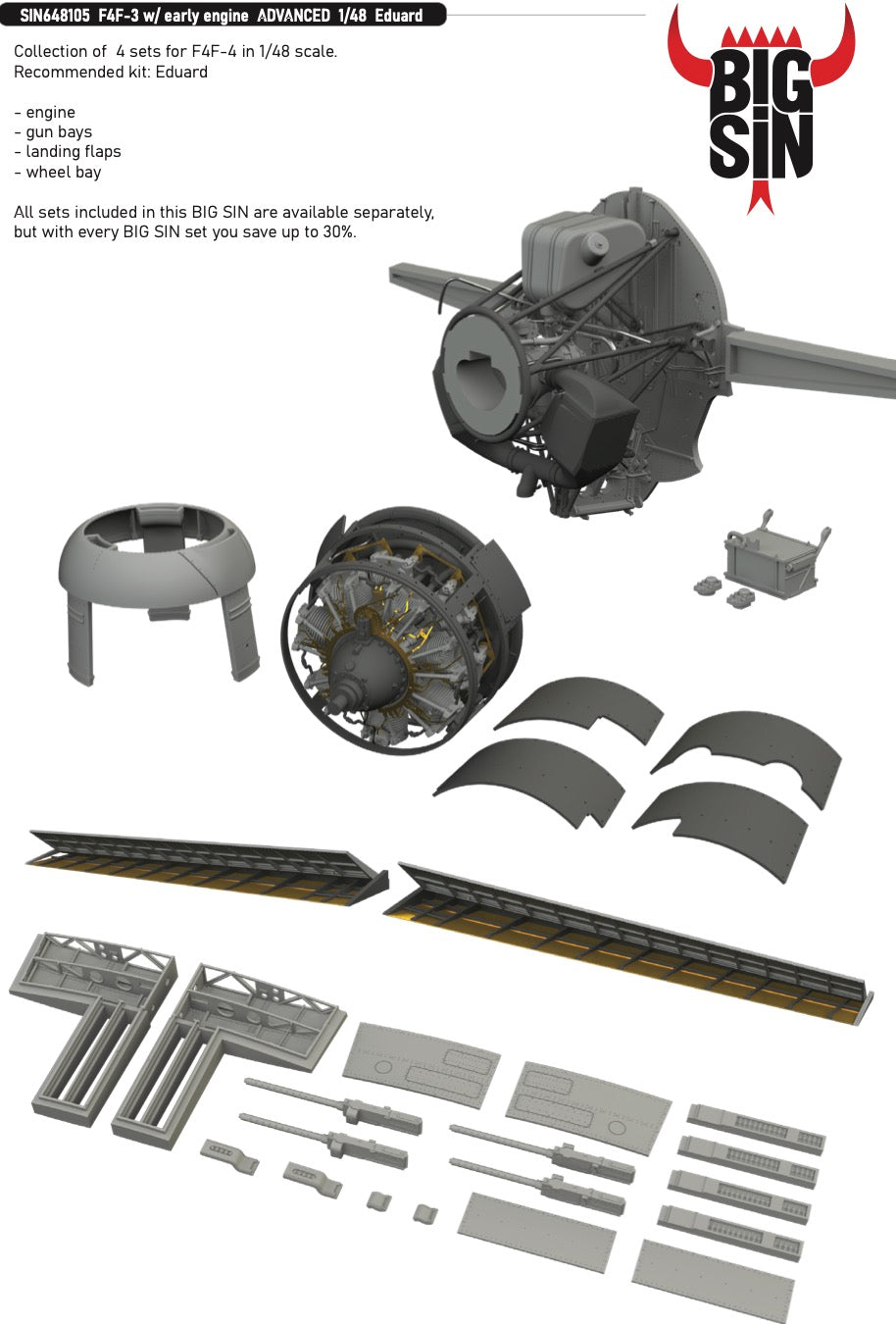 Eduard Brassin SIN648105 1:48 Grumman F4F-3 Wildcat the early engine ADVANCED