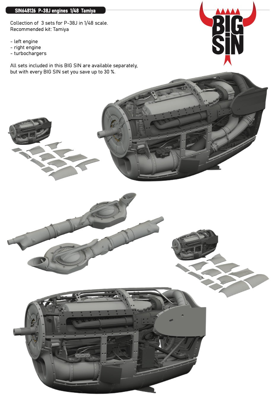 Eduard Brassin SIN648126 Lockheed P-38J Lightning engines 1:48