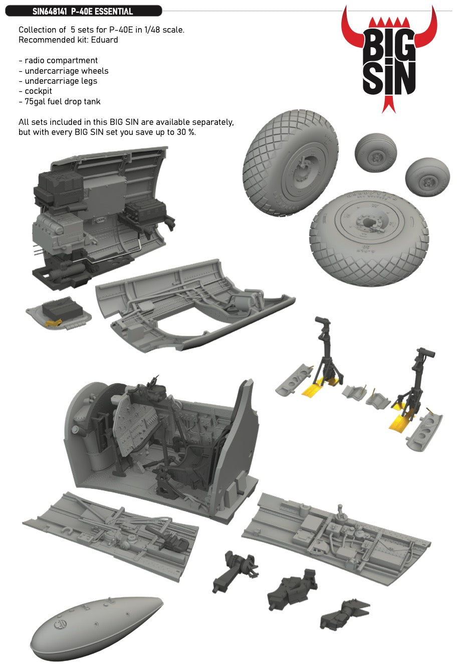 Eduard Brassin SIN648141 Curtiss P-40E Warhawk ESSENTIAL 1:48
