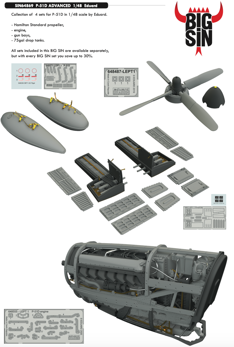 Eduard Brassin SIN64869 1:48 North-American P-51D-5 Mustang ADVANCED