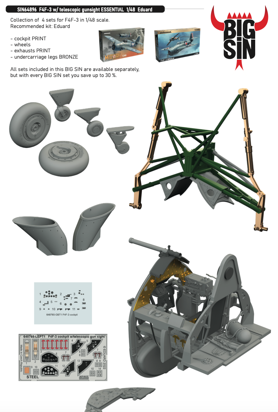 Eduard Brassin SIN64896 1:48 Grumman F4F-3 Wildcat with telescopic gunsight