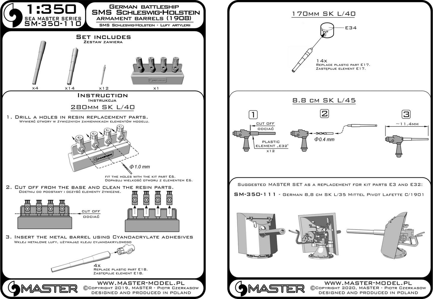 Master SM350-110 1:350 Schleswig-Holstein 1908 armament