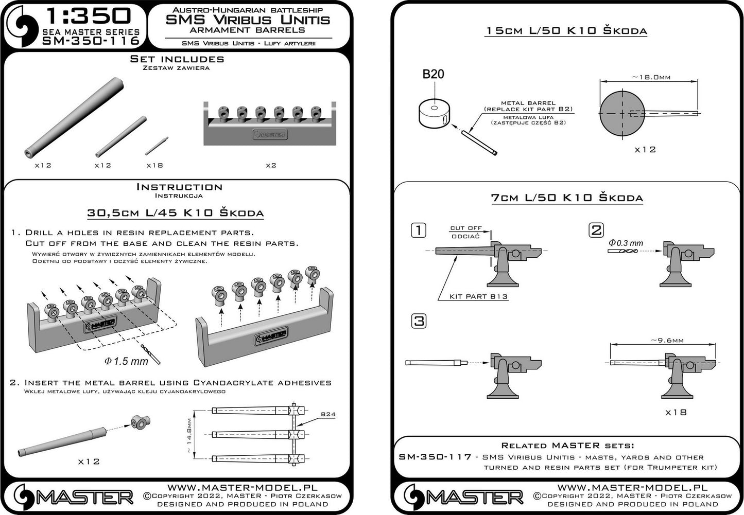 Master SM350-116 1:350 SMS Viribus Unitis armament
