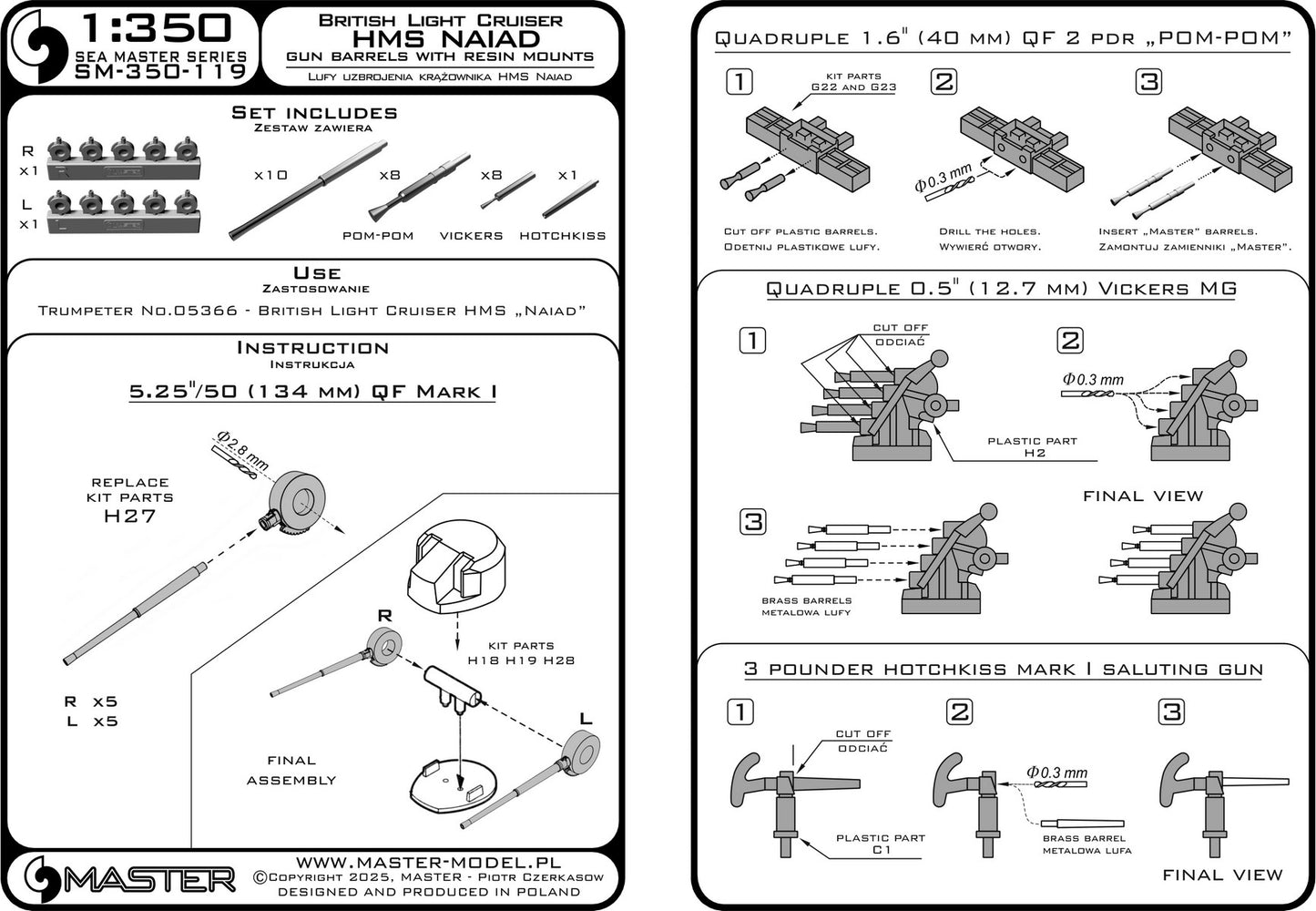 Master SM350-119 1:350 HMS Naiad armament barrels