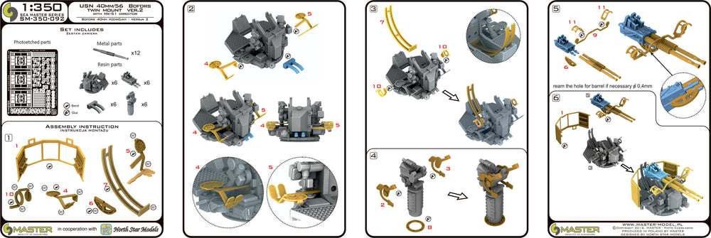 Master SM350-092 1:350 USN 40 mm/56 Bofors twin mount ver.2/with Mk-51 director