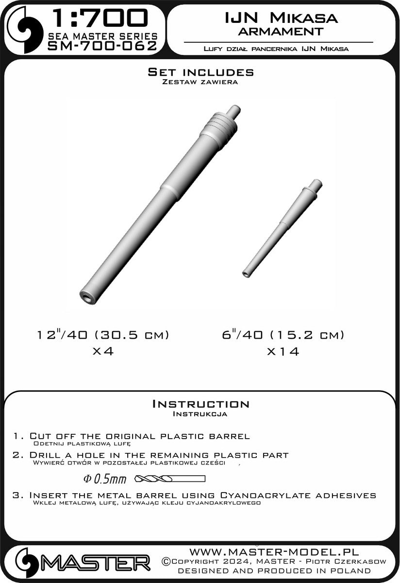Master SM700-062 1:700 IJN Mikasa armament